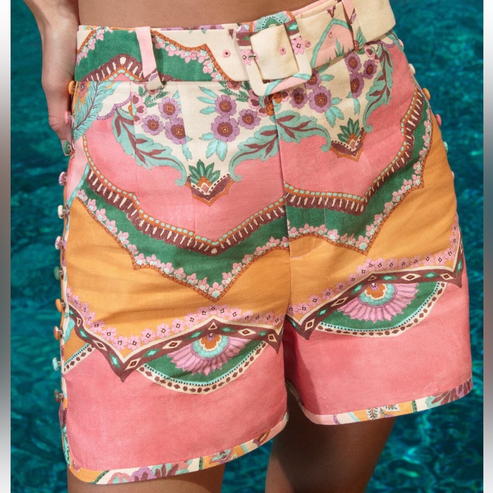 Zara Pink and Orange Patterned Women Shorts